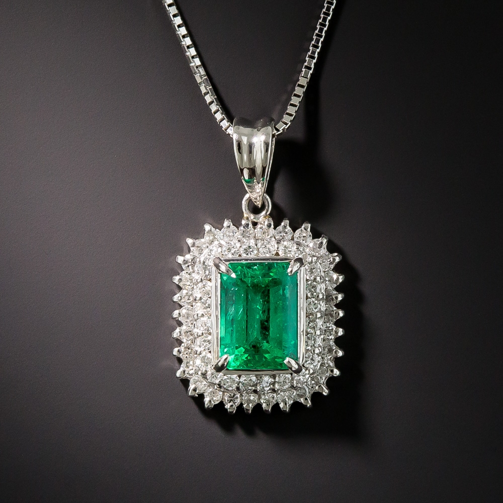 1.24 Carat Emerald Platinum Diamond Pendant - Antique & Vintage ...