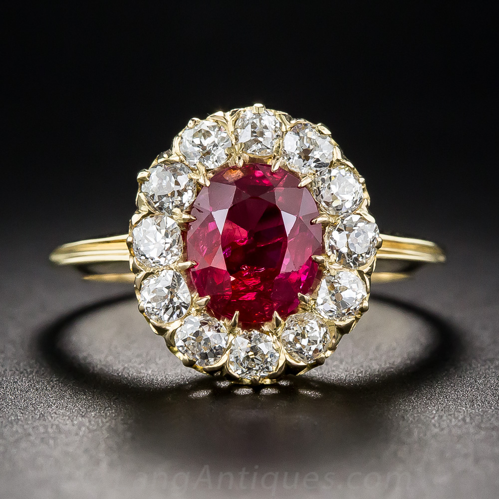 1.68 Carat Natural Burma Ruby and Diamond Ring