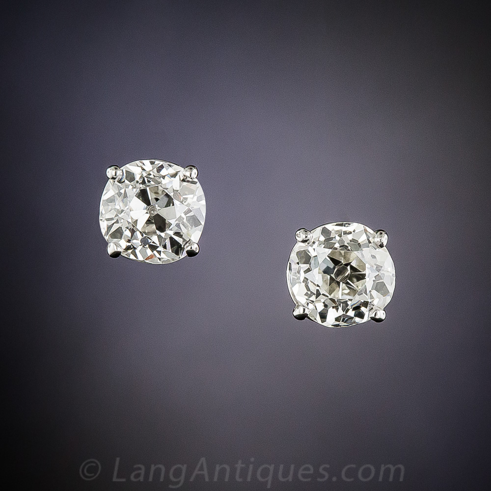 1.75 Carat Old Mine-Cut Diamond Stud Earrings