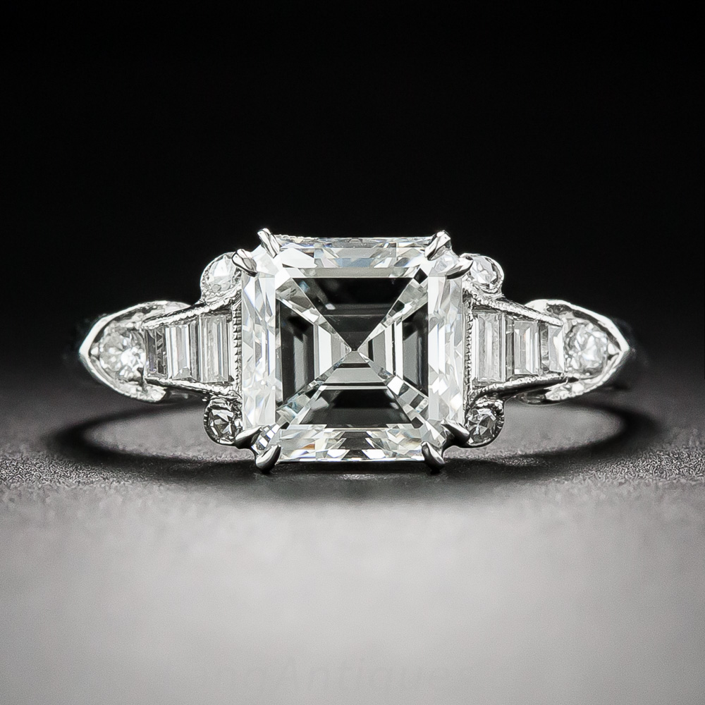 1.98 Carat Square-Cut Diamond Art Deco Engagement Ring: GIA G VS2