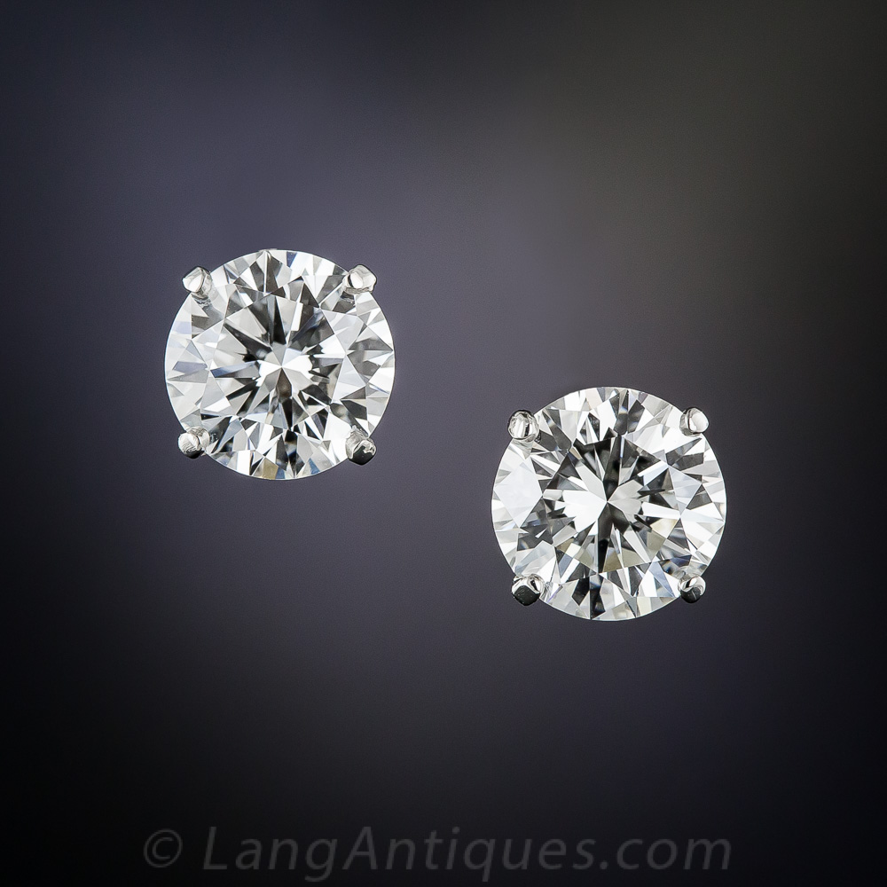 3.12 Carat Diamond Stud Earrings: GIA - G-VS1 & H-VVS1