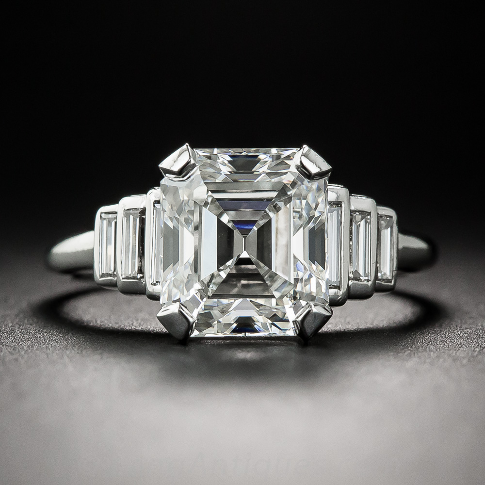 3.14 Carat Asscher-Cut Diamond Art Deco Ring - GIA H VS1