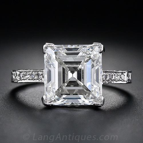 3.46 Carat Edwardian Carré (Square-Cut) Diamond Ring