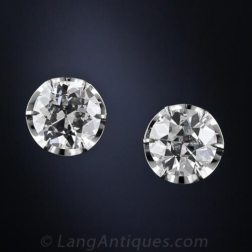 4.83 Carat Antique Diamond Stud Earrings