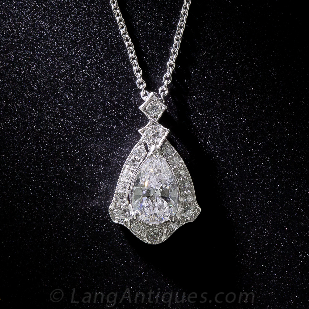 .85 Carat Art Deco Pear-Shape Diamond Pendant