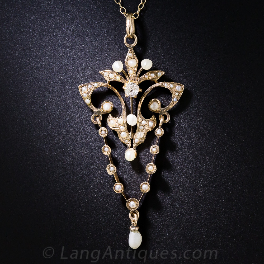 Antique Gold, Pearl and Diamond Necklace