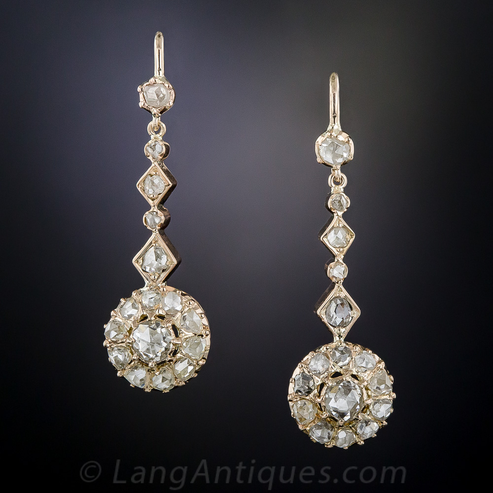 Antique Rose Gold Diamond Drop Earrings