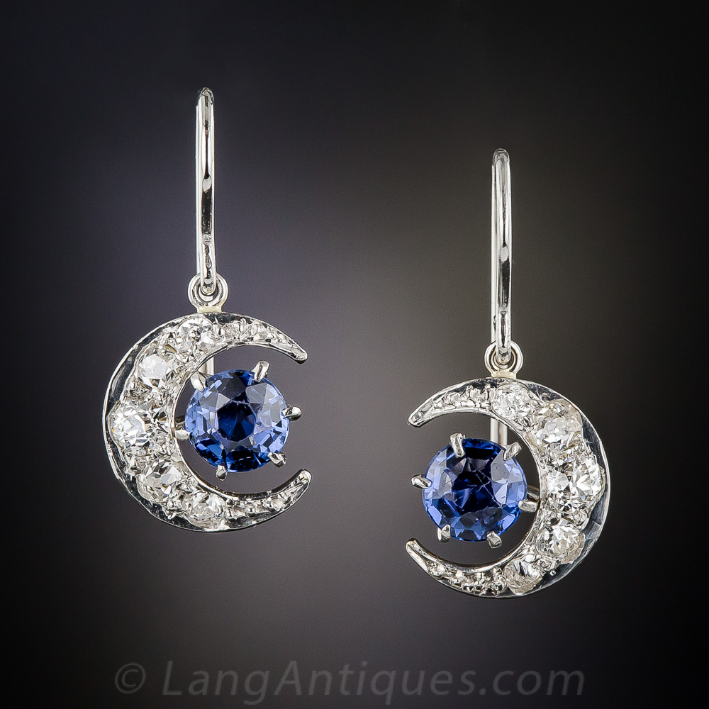 Antique Sapphire And Diamond Crescent Moon Earrings 1 20 1 5238 