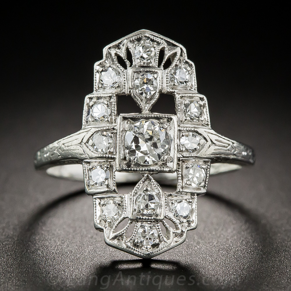 Art Deco Platinum Diamond Dinner Ring - Antique & Vintage Diamond Rings ...