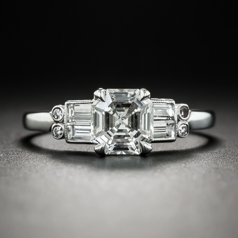 Art Deco Style 1.01 Carat Square Emerald-Cut Diamond Ring - GIA G SI1