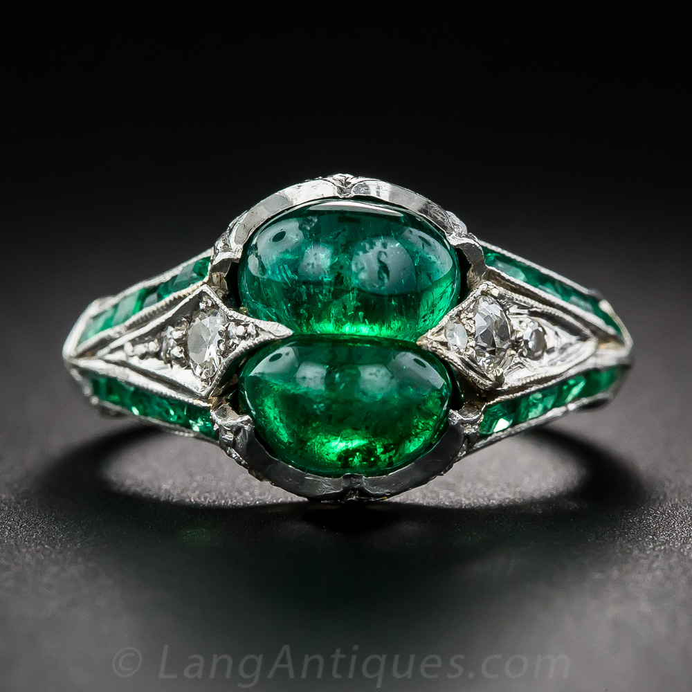 Art Deco Twin Emerald Diamond And Platinum Ring