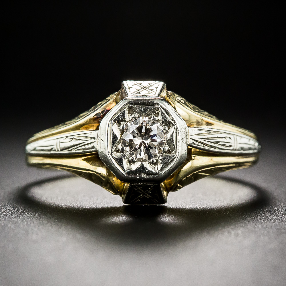 Art Deco Two-Tone Gold Diamond Engagement Ring