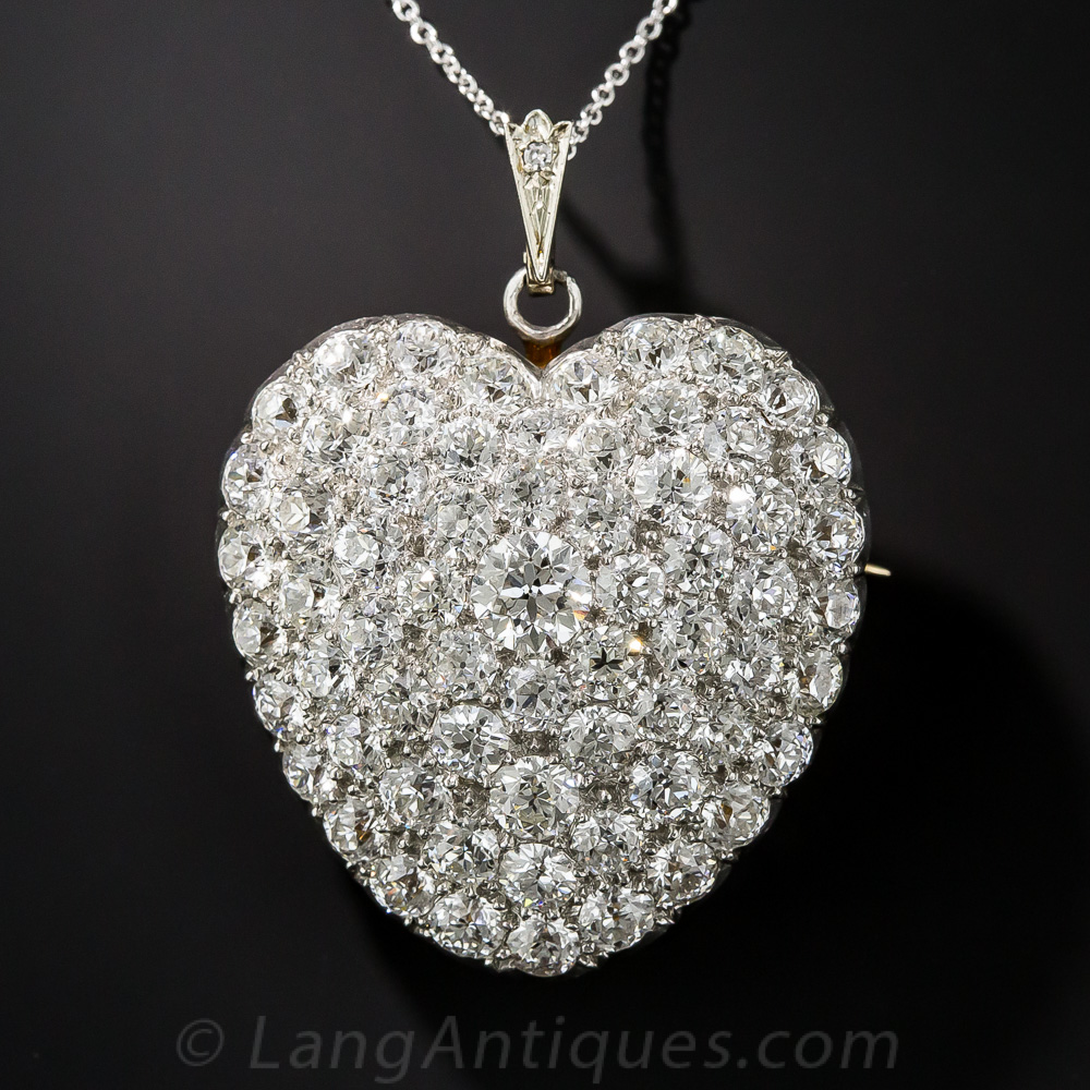 Edwardian Diamond Heart Pin / Pendant