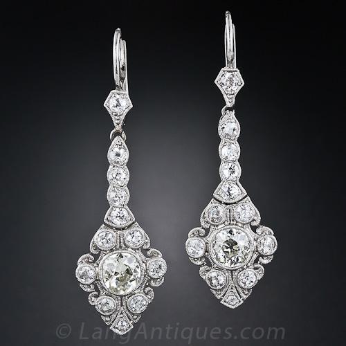 Edwardian Platinum Diamond Drop Earrings