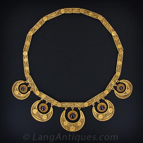 Exquisite Antique Gold Filigree Garnet Necklace