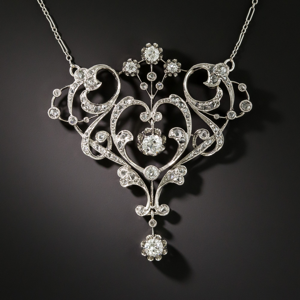 French Belle Epoque Diamond Pendant Necklace