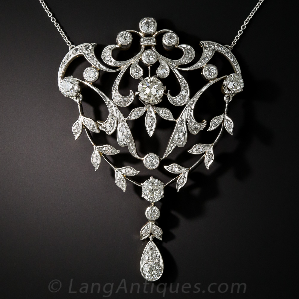 Large Antique Diamond Lavaliere Necklace