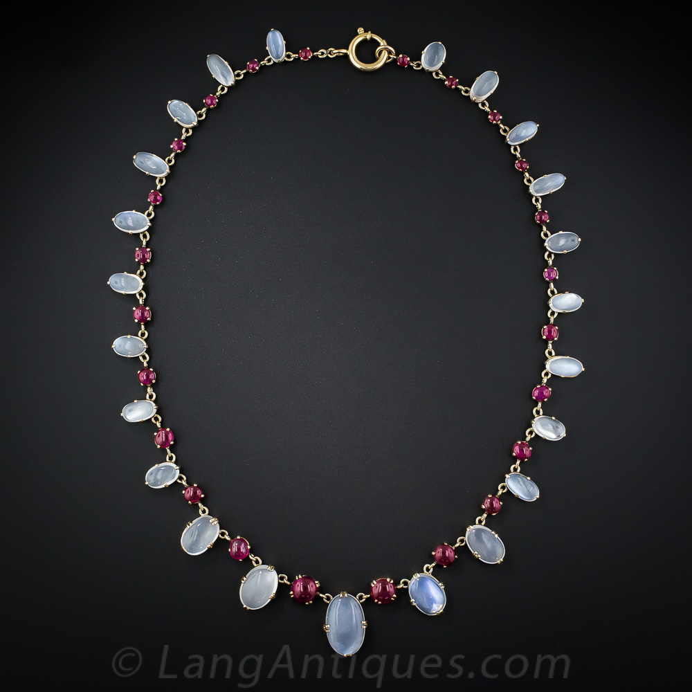 Moonstone and Synthetic Ruby Necklace
