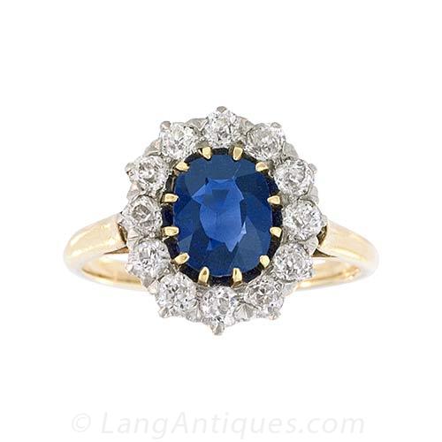 Natural No Heat Burma Sapphire and Diamond Ring