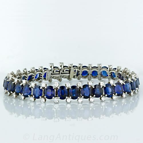 Oval Sapphire and Diamond Bracelet in Platinum