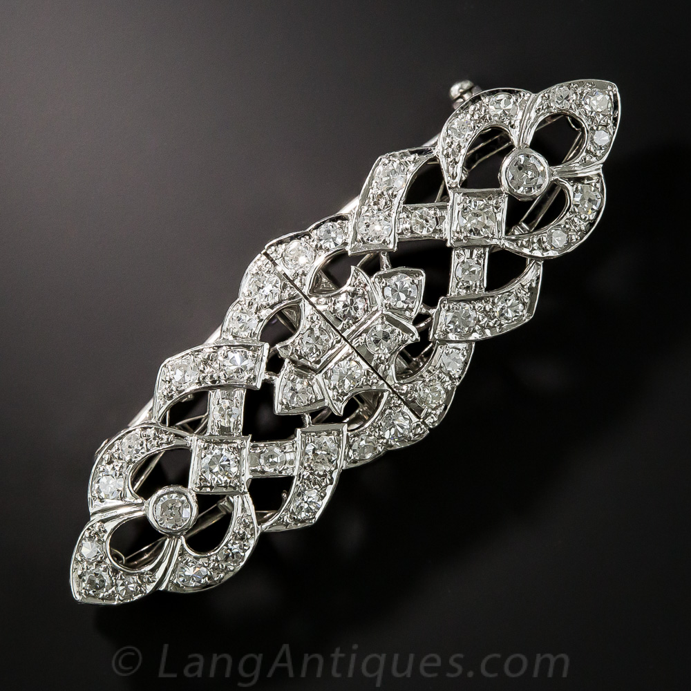 Small Art Deco Diamond Double Clip Brooch - Antique & Vintage Pins and ...