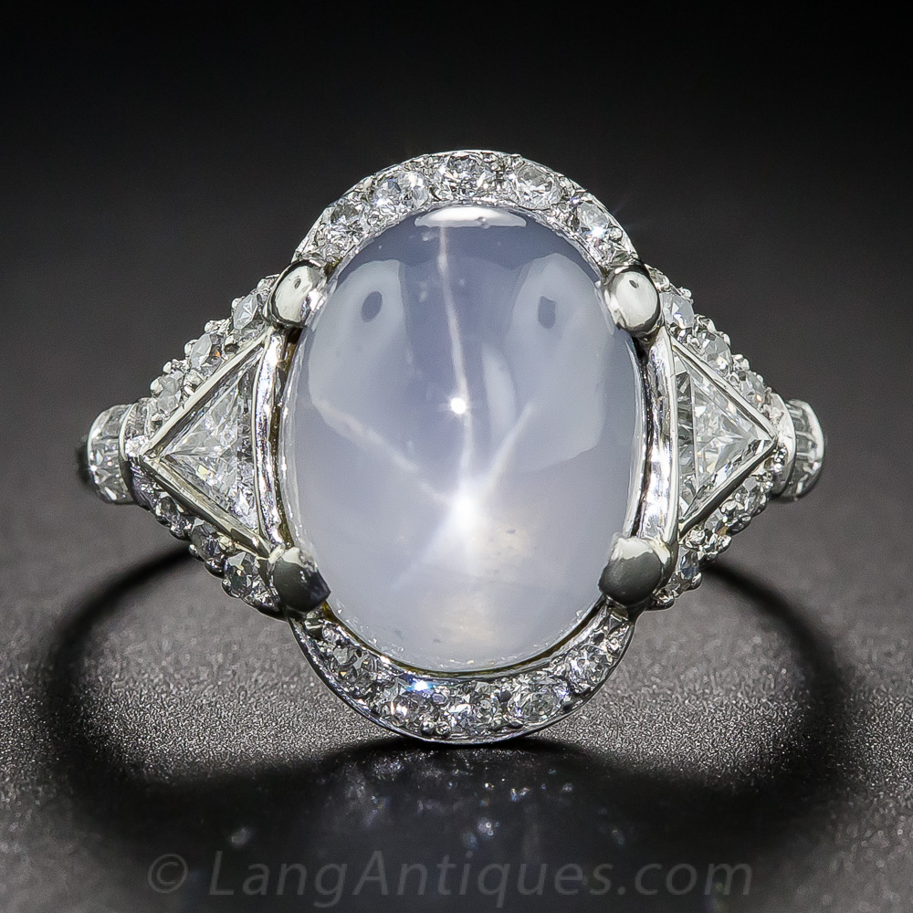 Star Sapphire, Platinum and Diamond Art Deco Ring