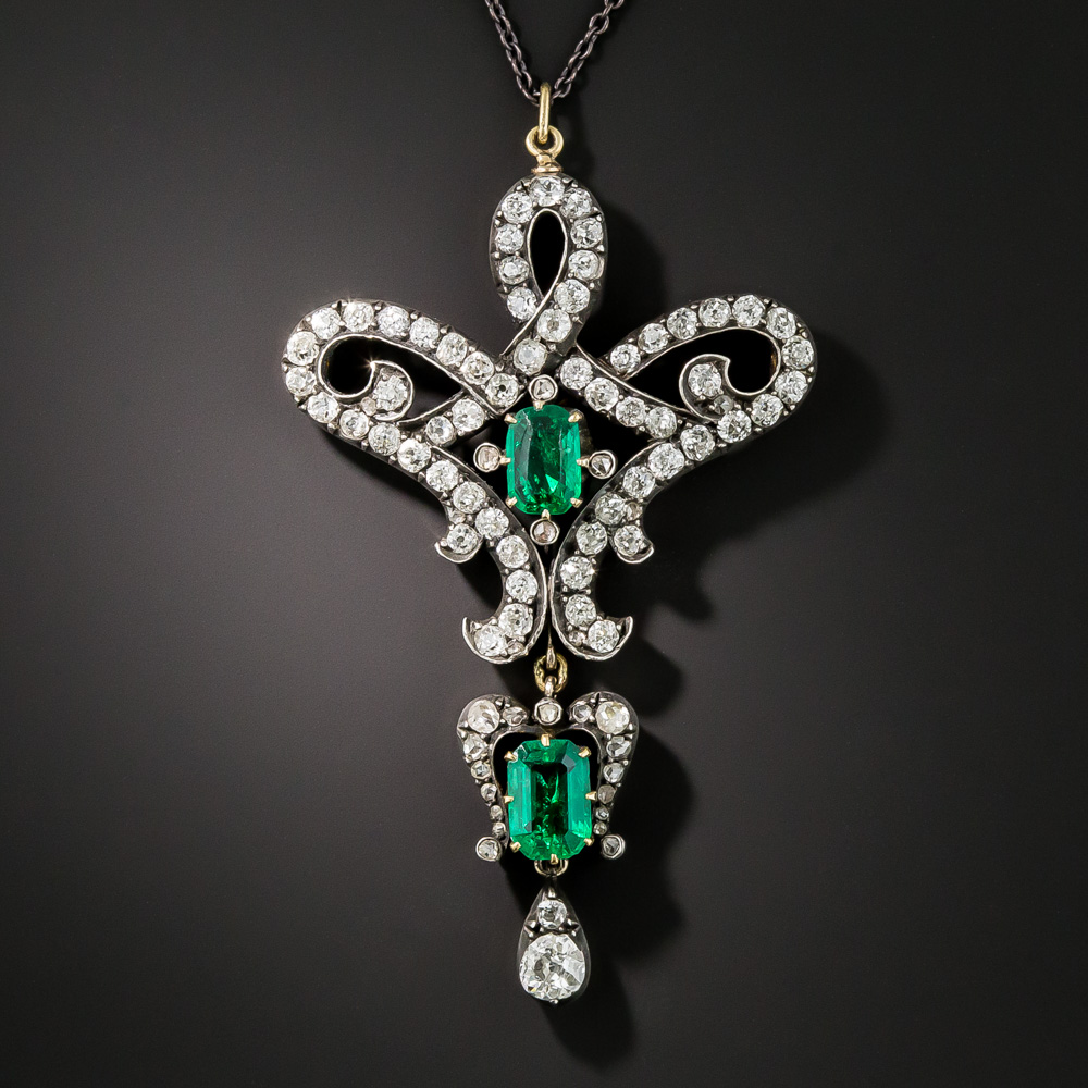 Victorian Diamond and Emerald Brooch/Pendant