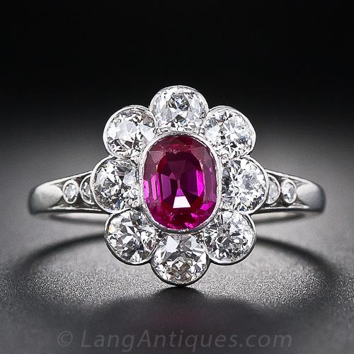 Vintage Burma Ruby and Diamond Ring