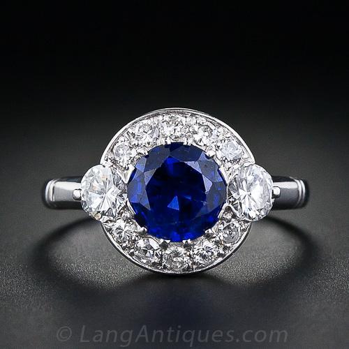 Vintage Platinum Sapphire and Diamond Ring