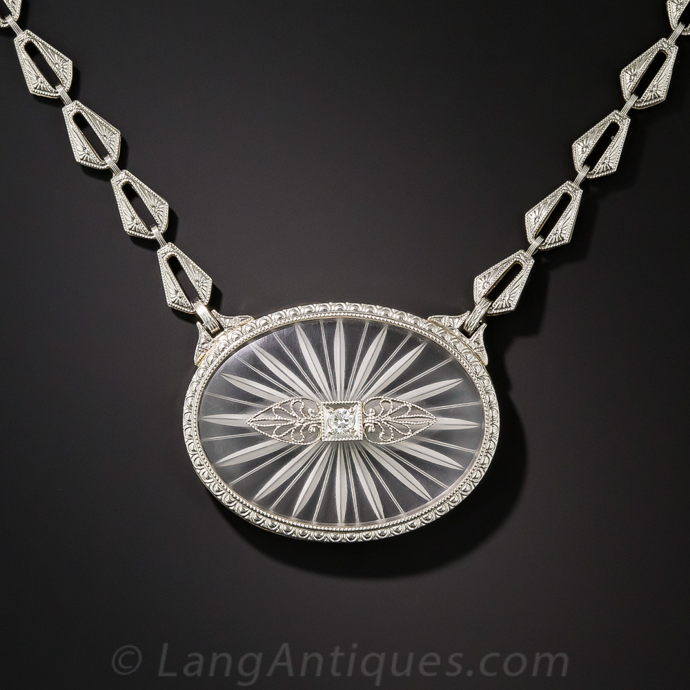 Vintage Rock Crystal Diamond Necklace by Krementz, Diana