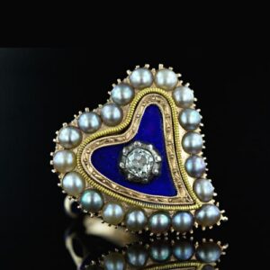 Blue Enamel Heart with Pearls c.1800.