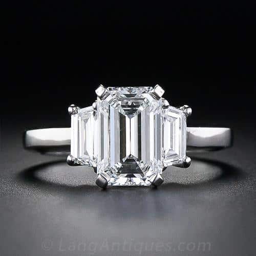 Contemporary Emerald & Trapezoid-Cut Diamond Engagement Ring.