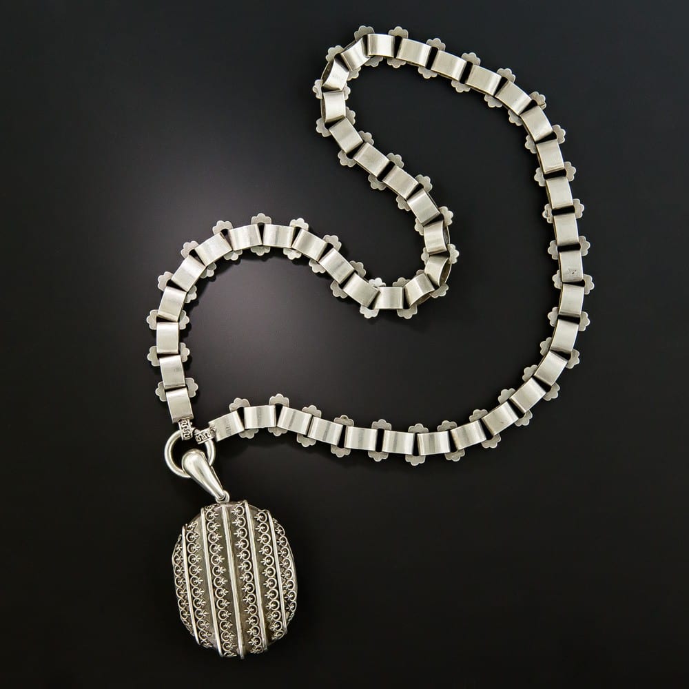 Victorian Silver Locket Necklace.