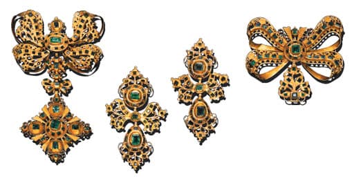 Suite of 18th Century Spanish Emerald and Gold Jewelry. Photo Courtesy of Christie's.