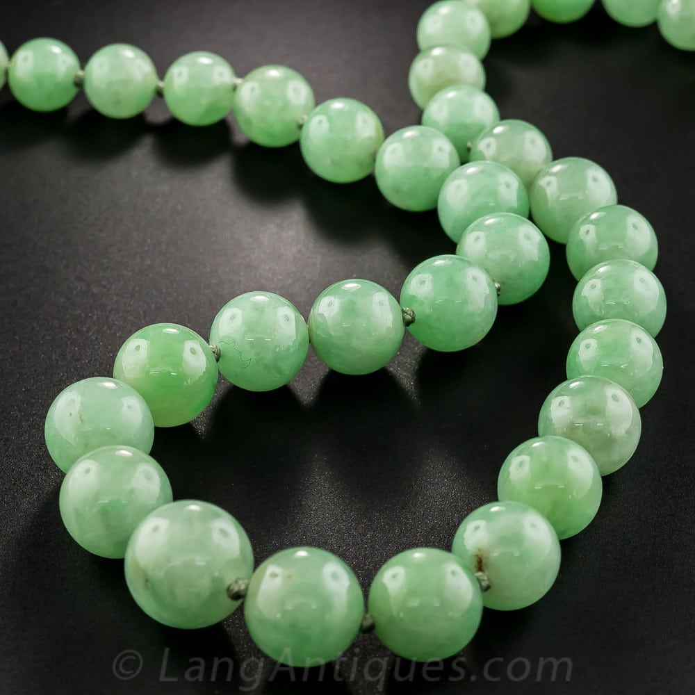 Jadeite Bead Necklace Strung and Knotted on Silk Thread. – Lang Antique