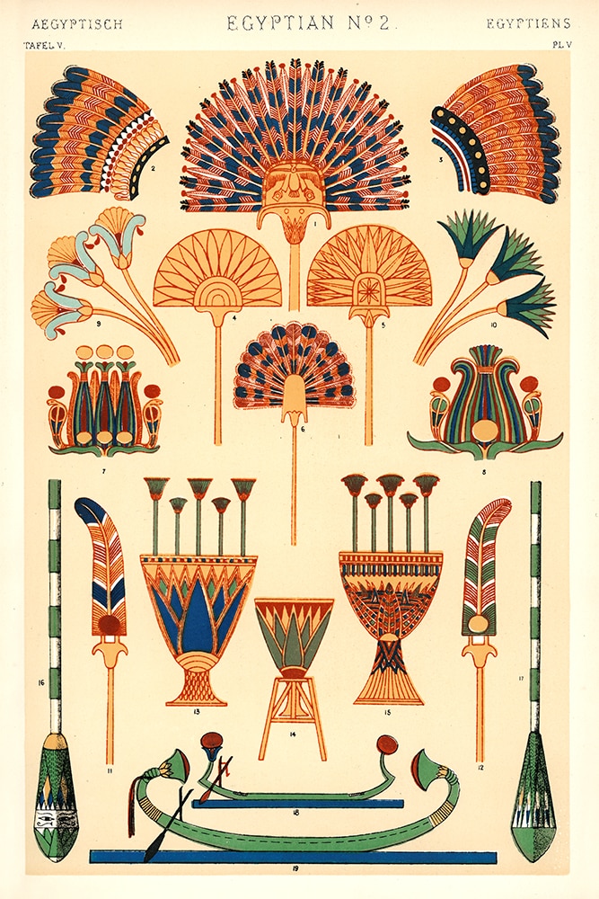 Egyptian Motifs from the Grammar of Ornament by Owen Jones. | Antique
