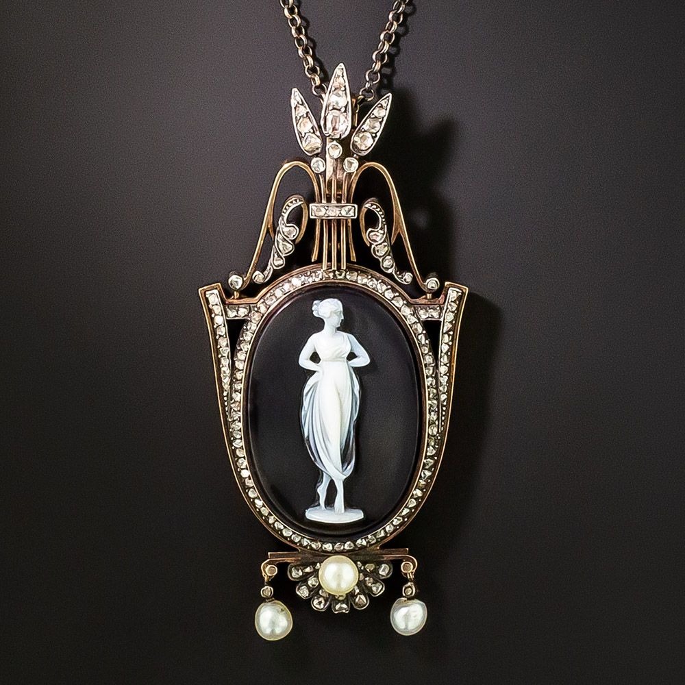French Neoclassic Hardstone Cameo Lavaliere, c. 2nd Empire, France.