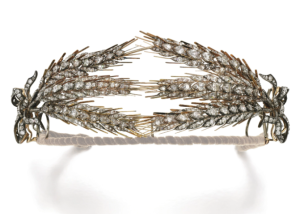 Wheat Sheaf and Ribbon Motif Diamond Tiara. c.19th Century. Elements Detachable and Convert to Brooches. Photo Courtesy of Sotheby's.