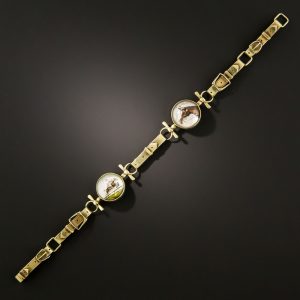 Victorian Reverse Crystal Intaglio Horse and Buckle Motif Bracelet with Matte Finish Goldwork.