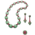 Antique Jadeite, Ruby and Diamond Suite, Attributed to Eugene Fontenay, c. 1880. Photo Courtesy of Christie's.