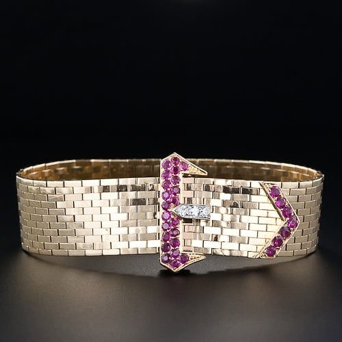 Ruby and Diamond Ludo Bracelet with Coordinating Buckle and Mordant.