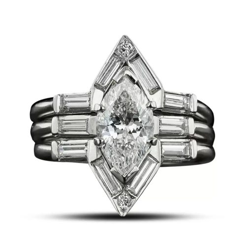 Mid-Century Marquise-Cut Diamond Ring with Guard Ring.